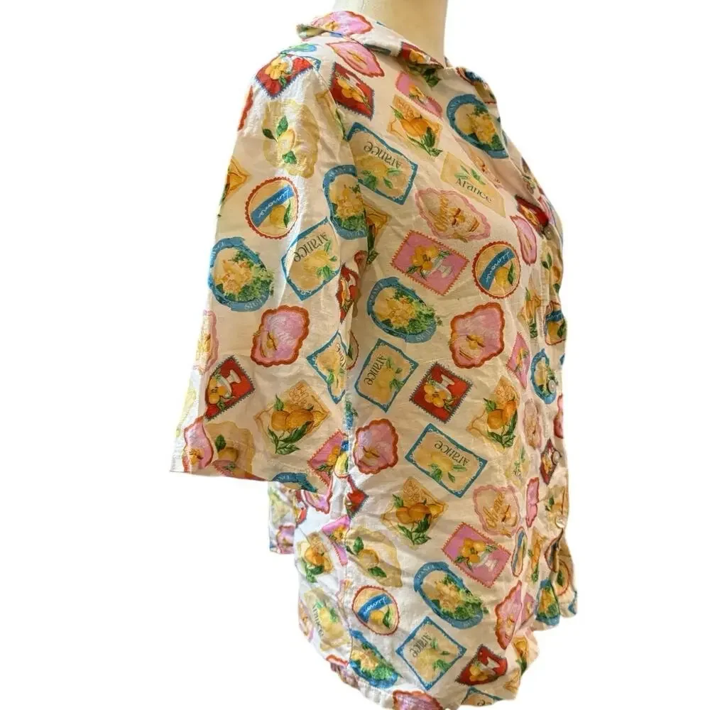 Terzo Millennio Made in Italy Fruit Floral Print Button-Up Shirt & Shorts Set L